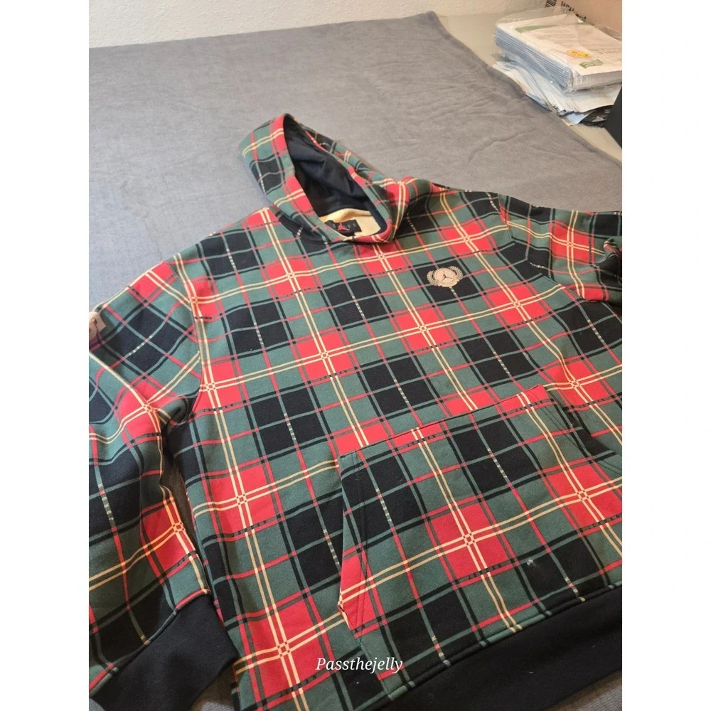 NIKE Jordan Essentials Fleece Pullover Hoodie Men XL Green Red Plaid '85 Jumpman